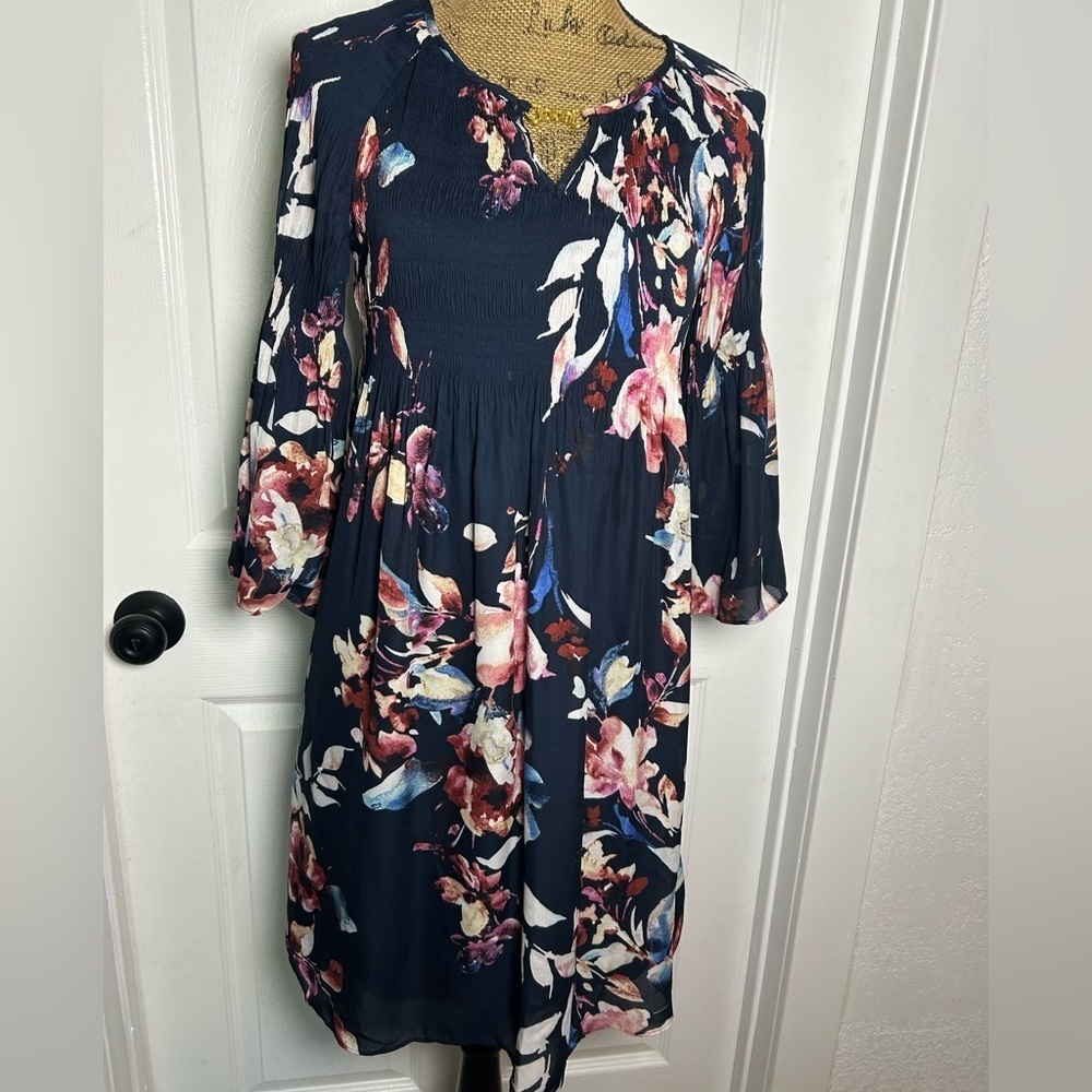 Spense Navy Floral Long Sleeve Dress